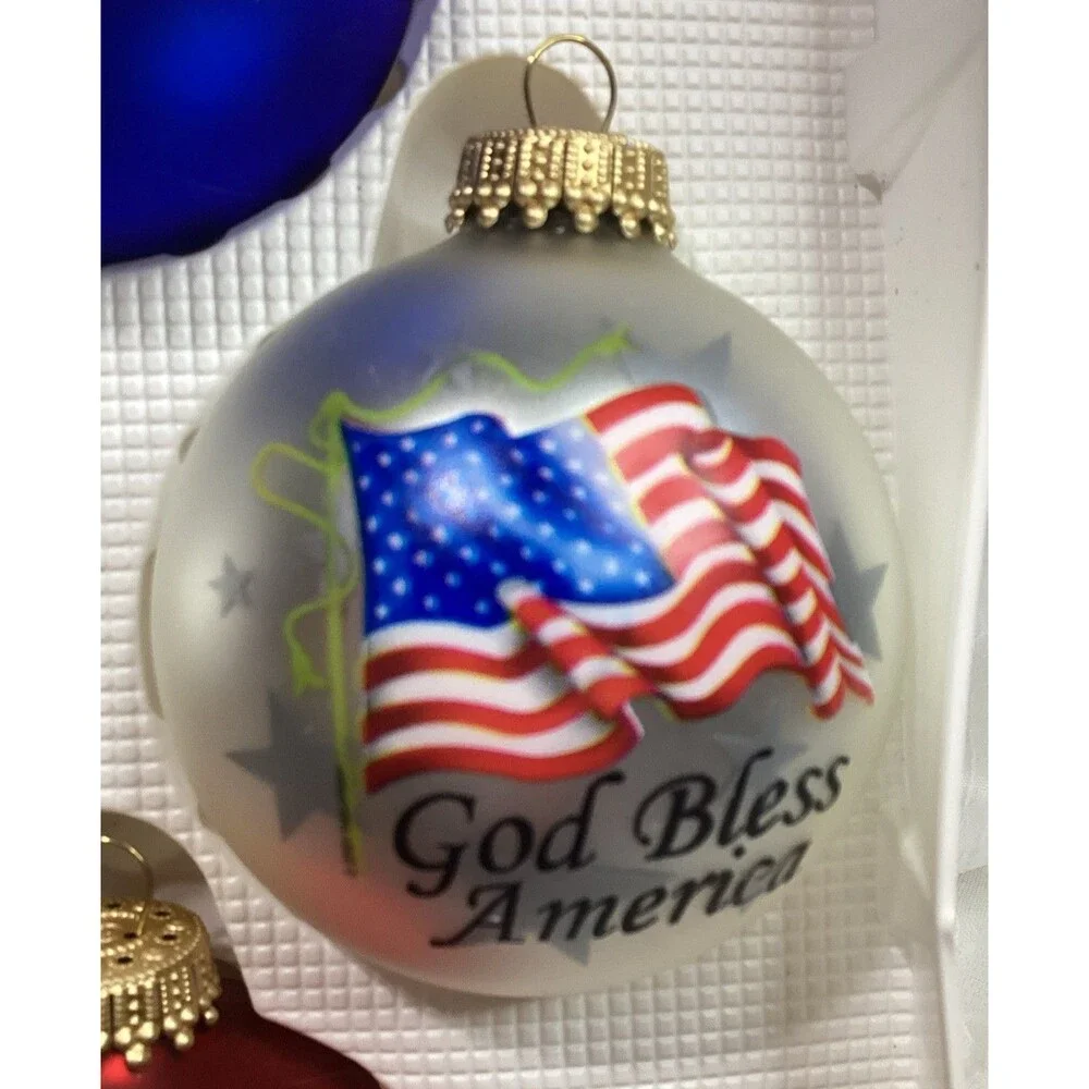 Krebs Glass Patriotic Christmas Ornament God Bless America 3
